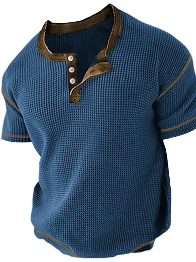  Per uomo maglietta Camicia Henley Waffle T-shirt Liscio Henley Strada Da mare Maniche corte Abbigliamento Di tendenza Originale Essenziale