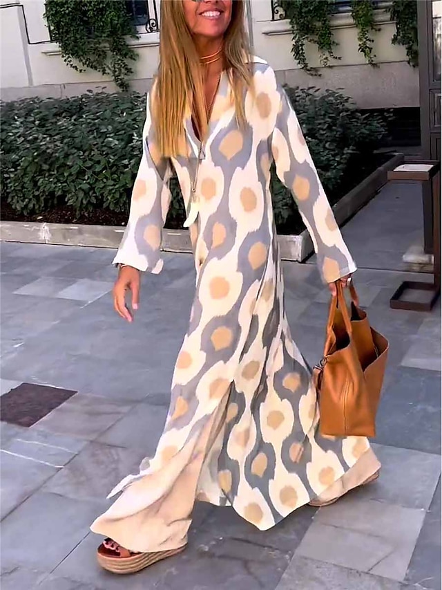  Női hétköznapi ruha Hasított Nyomtatott V-alakú Maxi hosszú ruha Napi Randi Hosszú ujj Nyár Tavasz