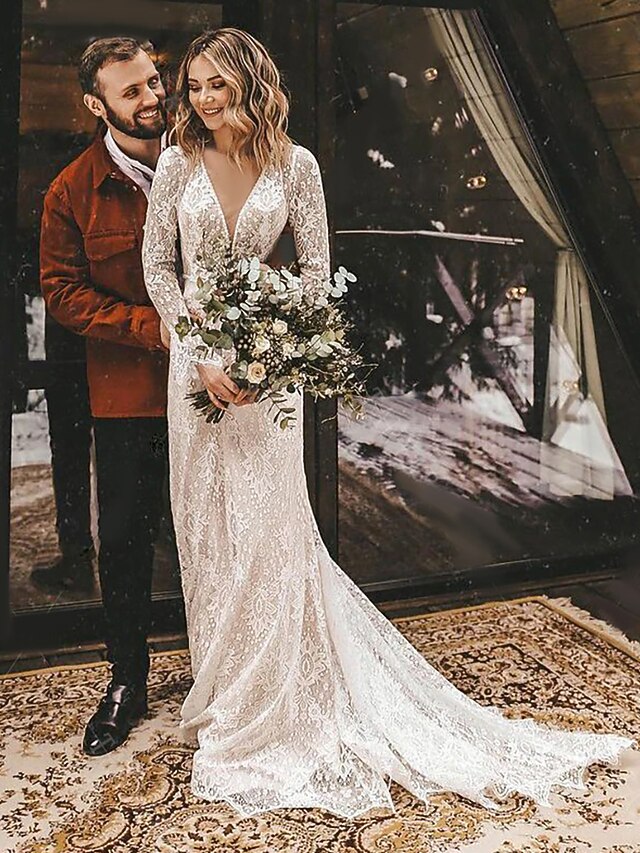 Open Back Wedding Dresses,Boho Bridal Dress,Beach Wedding Dress,Long Wedding Dress