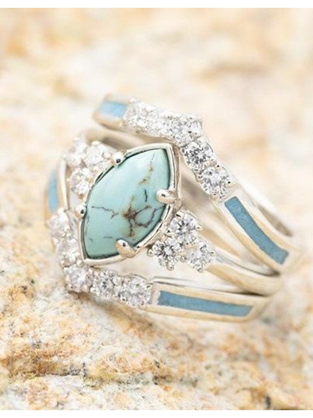  anello da donna gioielli con diamanti turchesi naturali set di anelli 3 pezzi anelli impilabili pietre preziose naturali scintillanti per regali di gioielli per madri di San Valentino fidanzata