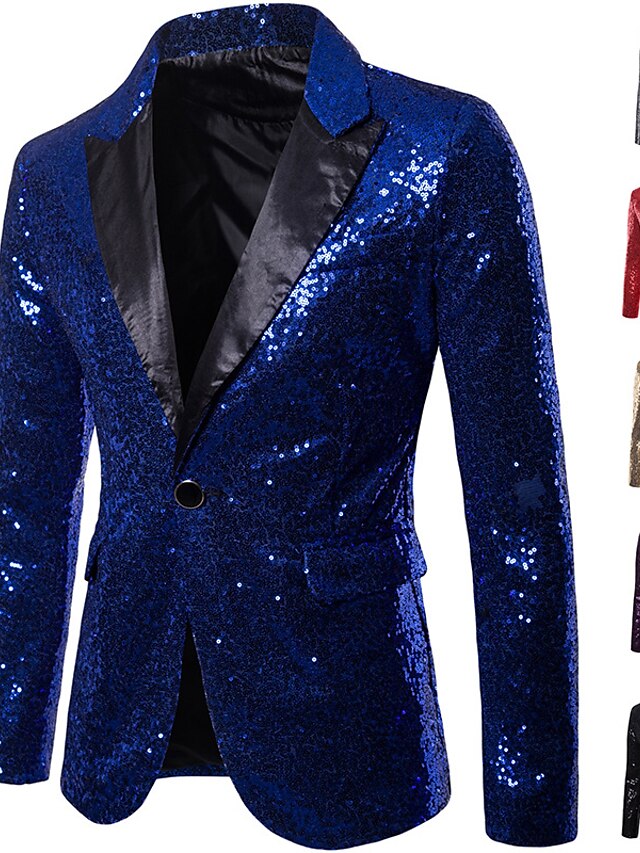 Men's Blazer Performance Cocktail Party Punk Fashion Spring Fall Sequin ...