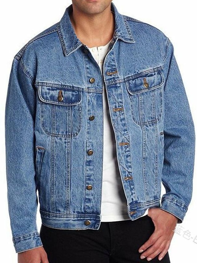 Men's Denim Jacket Jean Jacket Sports Outdoor Daily Wear Windproof ...