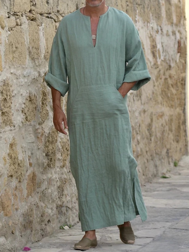  Homme Vêtements d'intérieur robe Chemise de nuit Plein mode Casual Confort Intérieur du quotidien Lit Coton Confort Col V Printemps Eté Vert Véronèse Bleu clair
