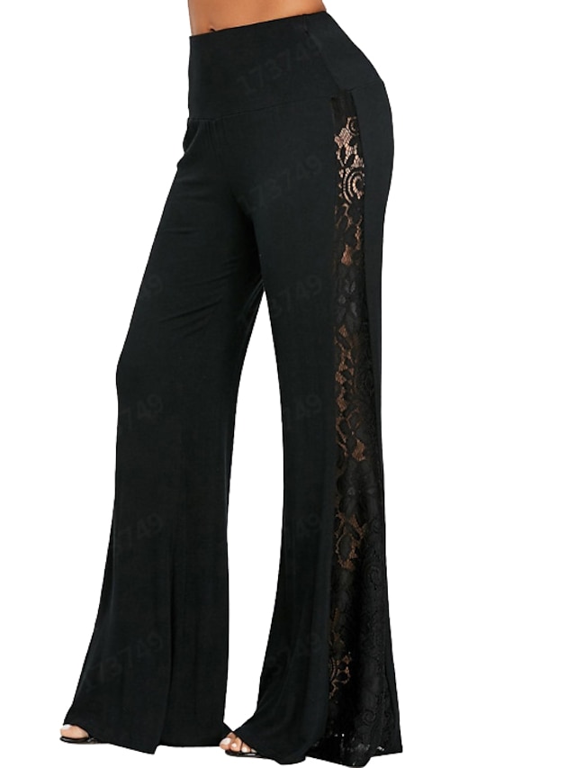  Naisten Leveät housut Pluskoko Polyesteri Tavallinen Musta Muoti Täyspitkä Kausaliteetti Viikonloppu