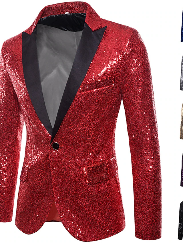 Men's Blazer Performance Cocktail Party Punk Fashion Spring Fall Sequin ...