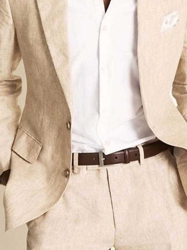 Men's Wedding Linen Suits 2 Piece Blue Solid Colored Summer Suits Tailored Fit Single Breasted One-button 2023