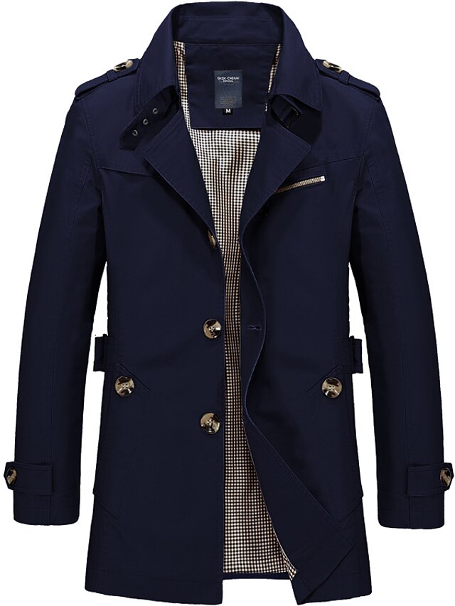  Homme Manteau d'hiver Coupe-vent Manteau de campagne Trench Entreprise Casual Hiver Automne hiver Polyester Coupe-vent Vêtements d'extérieur Vêtement Tenue Vêtement de rue Couleur Pleine Revers Cranté