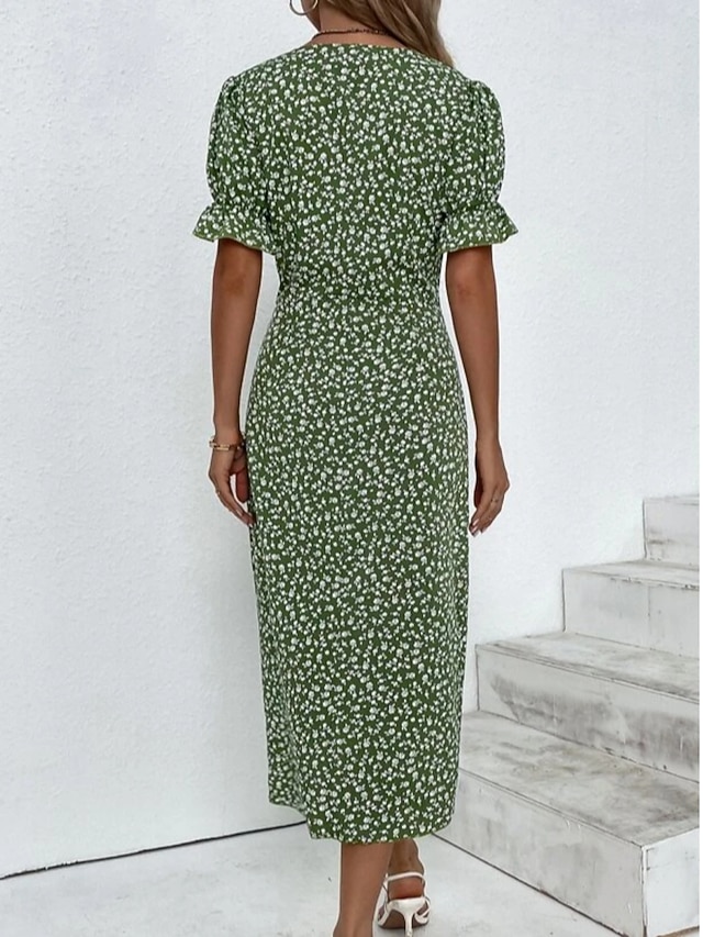 Women's Casual Dress Wrap Dress Floral Dress Floral Button Print V Neck