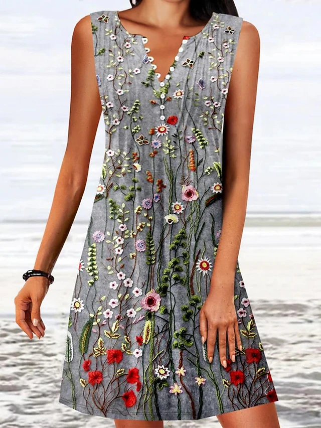 Women's Tank Dress Summer Dress Print Dress Active Fashion Modern Outdoor Vacation Daily Regular Fit Sleeveless V Neck Gray Summer Spring4