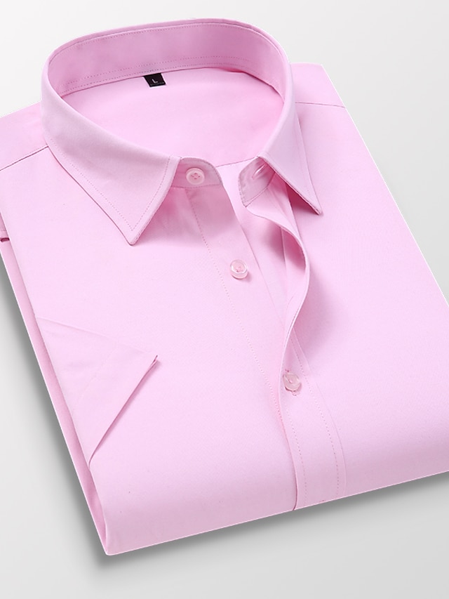  Homens Camisa casual Camisas de trabalho Cor Sólida / Simples Casamento O negócio Rosa Claro Azul Claro Preto Branco Manga Curta Colarinho Clássico Primavera Verão Roupa