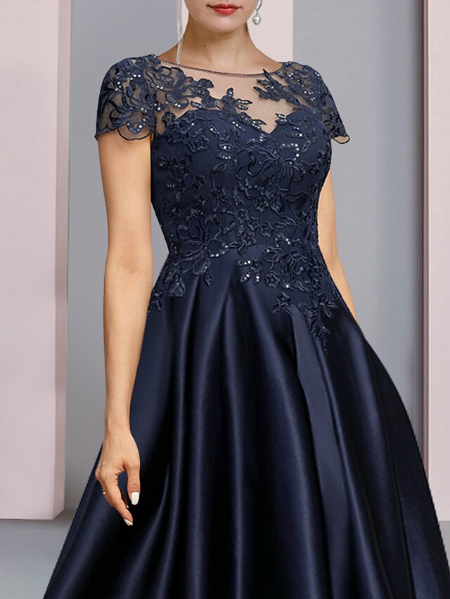 Two Piece A-Line Mother of the Bride Dress Formal Wedding Guest Elegant High Low Scoop Neck Asymmetrical Tea Length Chiffon Lace Half Sleeve Wrap Included with Beading Appliques main image 0
