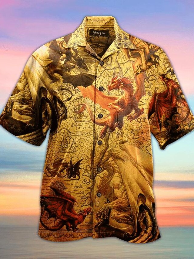 Hombre Dragón Camisa Abotonar La Camisa Manga Corta Tropical Moda Hawaiano Suave P9433392