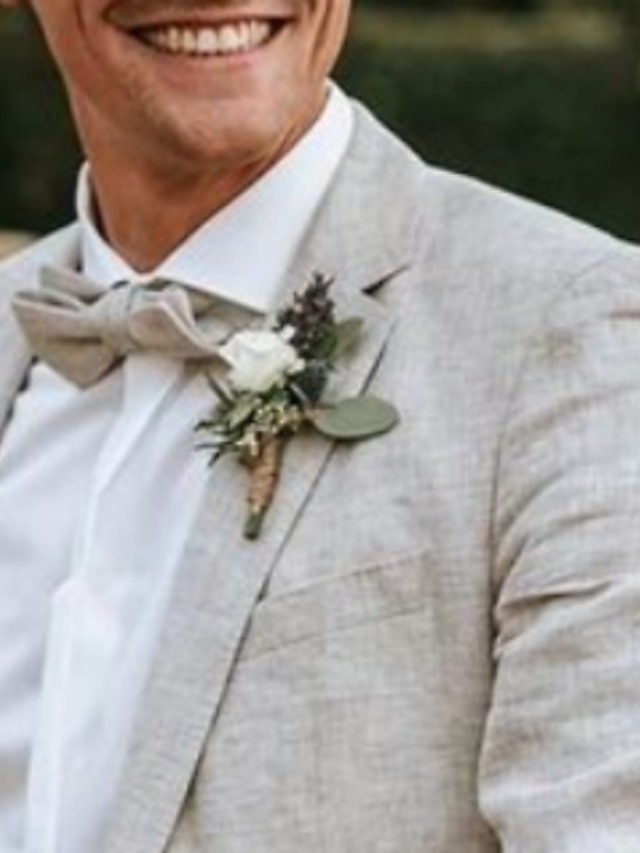 Men's Beige Besom Two Pockets Beach Wedding Attire Two Button Suit main image 0