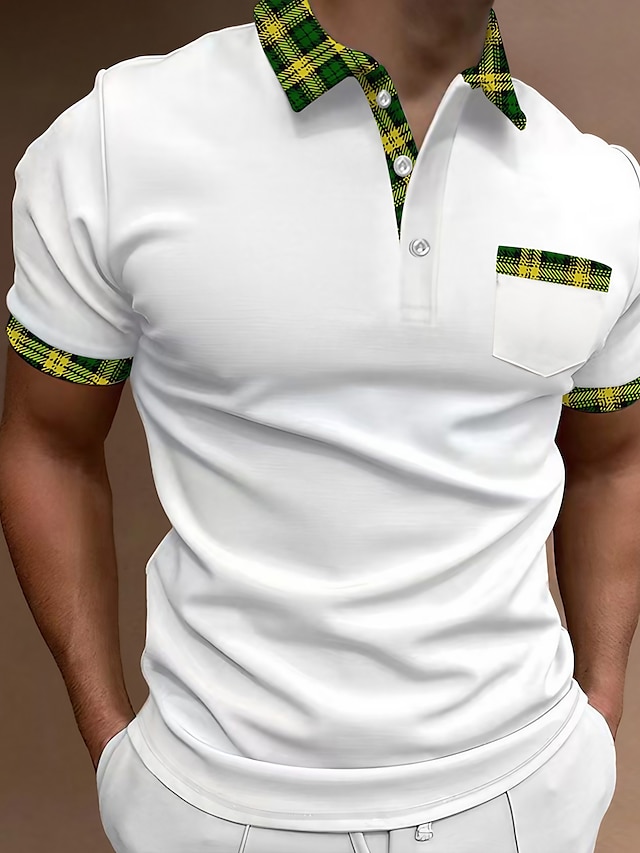  Herr POLO Shirt Golftröja Ledigt Helgdag Kavajslag Kortärmad Mode Grundläggande Slät Klassisk Sommar Normal Svart Vit Armégrön Mörk Marin Beige POLO Shirt