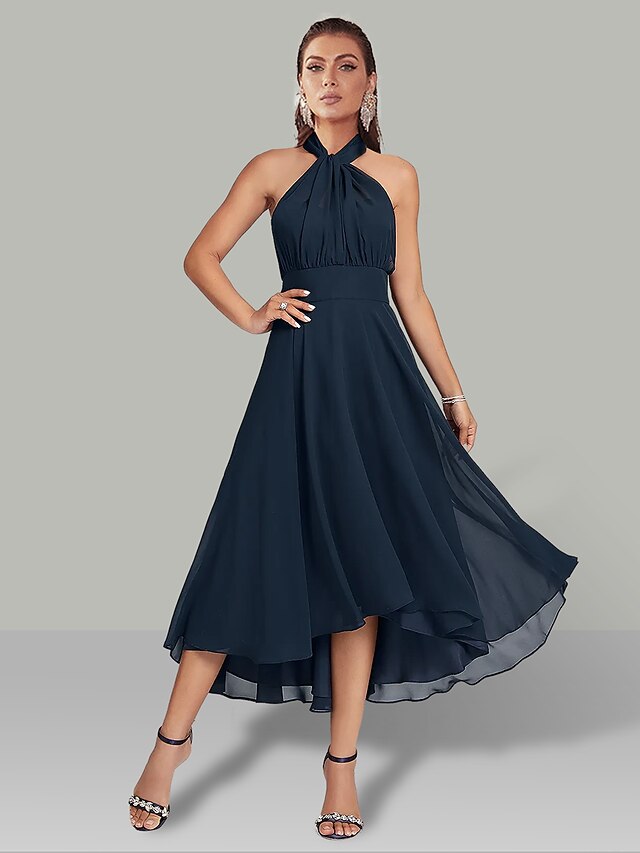 Sleeveless One Shoulder Ruched A-line Dress Clover main image 0