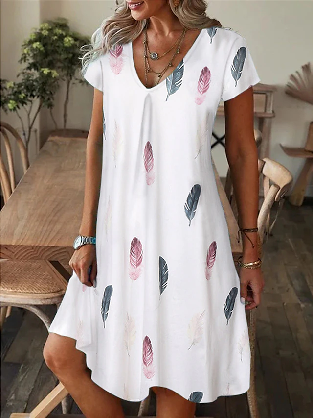 Women's Mini Dress Petite Dress T Shirt Dress Tee Dress Shift Dress Summer Dress Bohemia Fashion Basic Outdoor Vacation Party Regular Fit Tropical Short Sleeve V Neck Black White Yellow 11