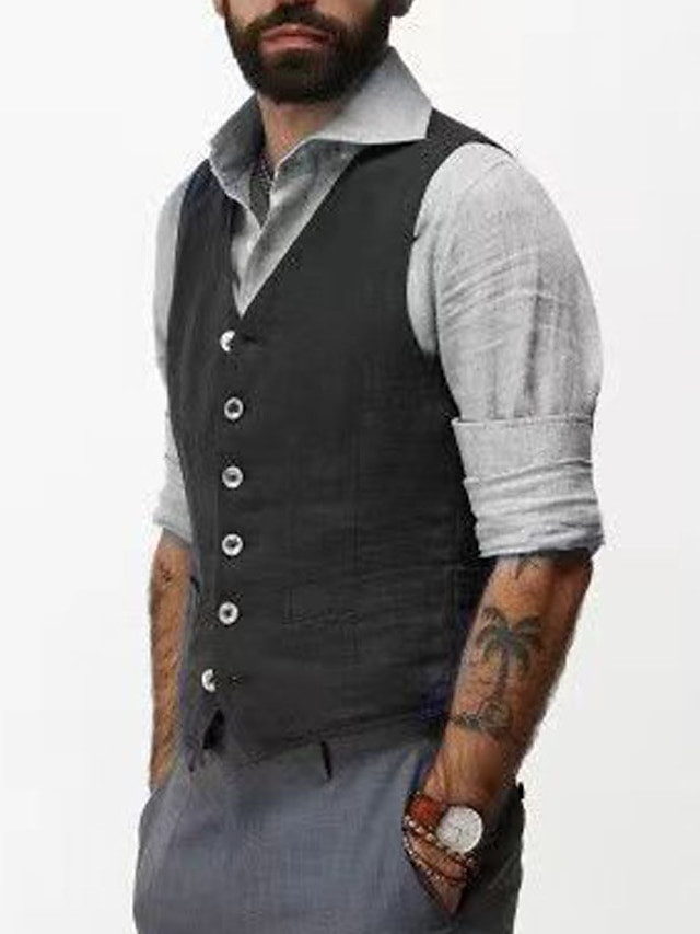  Pánské Kamizelka Vesta Denní nošení Dovolená Jdeme ven Módní Základní Jaro & podzim Tlačítko Bavlna Polyester Pohodlné Bez vzoru Jednořadé Do V Běžný Bílá Černá Tmavomodrá Vesta