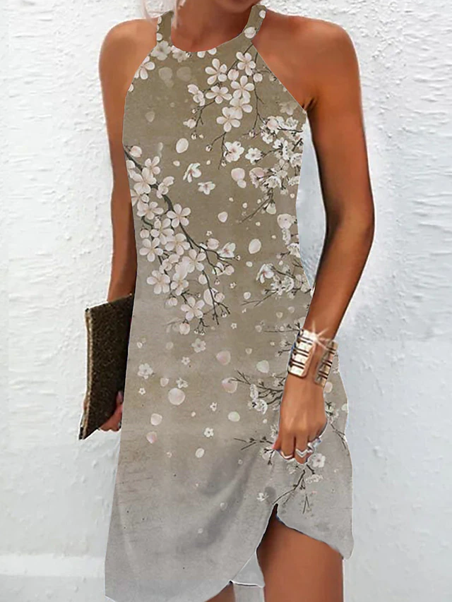 Women's Mini Dress Petite Dress Sundress Summer Dress Slip Dress Active Fashion Streetwear Outdoor Vacation Daily Regular Fit Ombre Floral Marble Sleeveless Halter Neck Navy Blue Blue 6