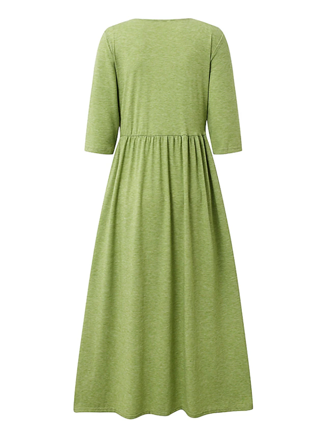 Women's Pleated Dress Plain Dress Plain Ruched Pocket Square Neck Midi ...