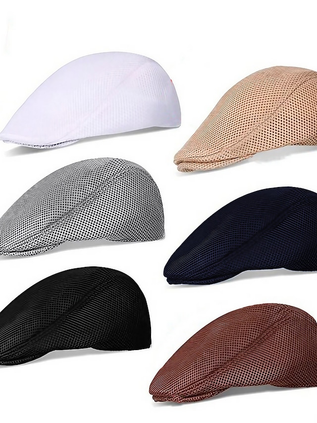 Men's Flat Cap Black White Cotton Mesh Streetwear Stylish 1920s Fashion
