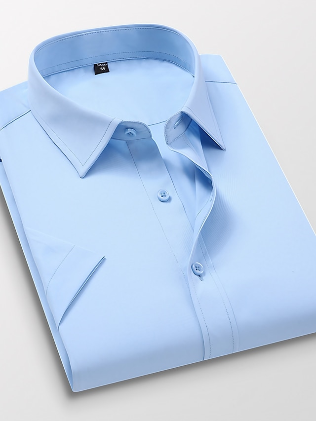  Men's Casual Shirt Work Shirt Light Pink Light Blue Black Short Sleeve Solid / Plain Color Classic Collar Spring & Summer Business Casual Clothing Apparel