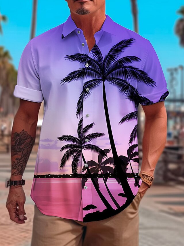 Men's Plus Size Summer Hawaiian Shirt Big and Tall Coconut Tree