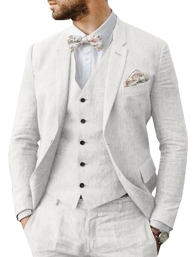 Light Blue White Champagne Men's Linen Suits Beach Wedding Summer Suits ...