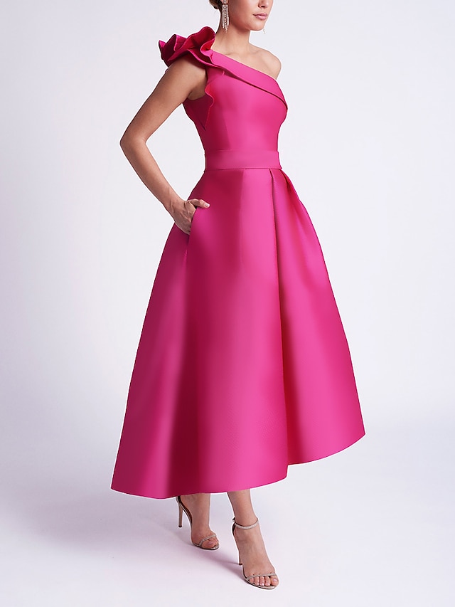  suknie koktajlowe w kształcie litery A elegancka sukienka letnia asymetryczna bez rękawów jedno ramię jesienna satynowa dla gości weselnych z kieszenią 2024