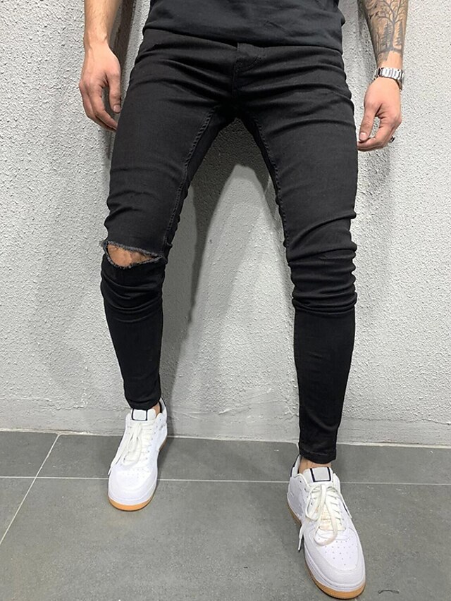  Homme Jeans Pantalon Pantalons en denim Poche Déchiré Plein Confort Respirable Extérieur du quotidien Sortie Mode Décontractées Noir