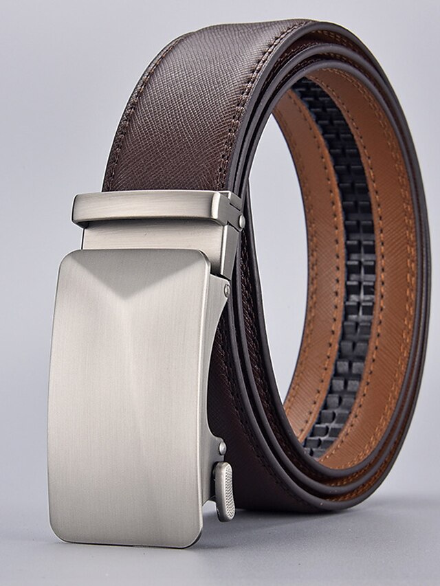 Men's Leather Belt Ratchet Belt Casual Belt Brown Coffee Cowhide