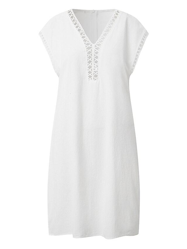 Women's Cotton Linen Dress Casual Dress Shift Dress Midi Dress Cotton ...