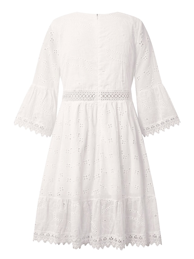 Women‘s Party Dress Casual Dress Lace Dress Mini Dress White Beige 3/4 ...