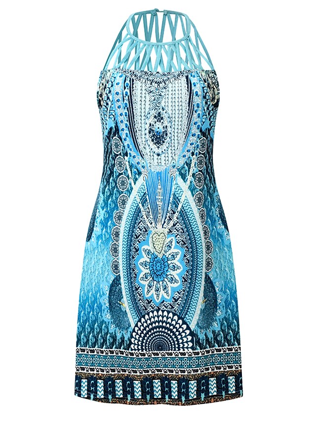 Women's Casual Dress Mini Dress Blue Sleeveless Print Print Spring ...