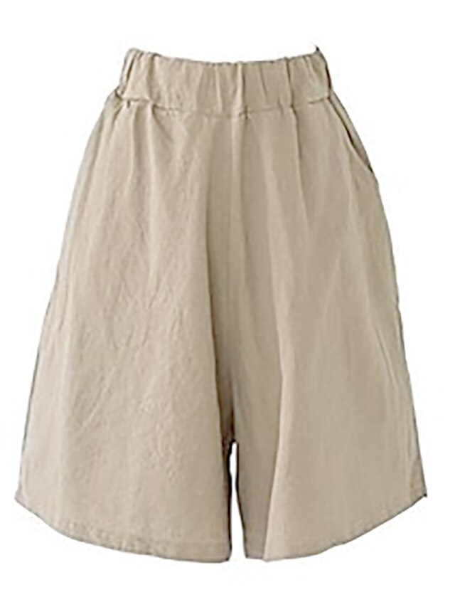 Women's Wide Leg Shorts Faux Linen Side Pockets Wide Leg Knee Length Black 2024 14.99