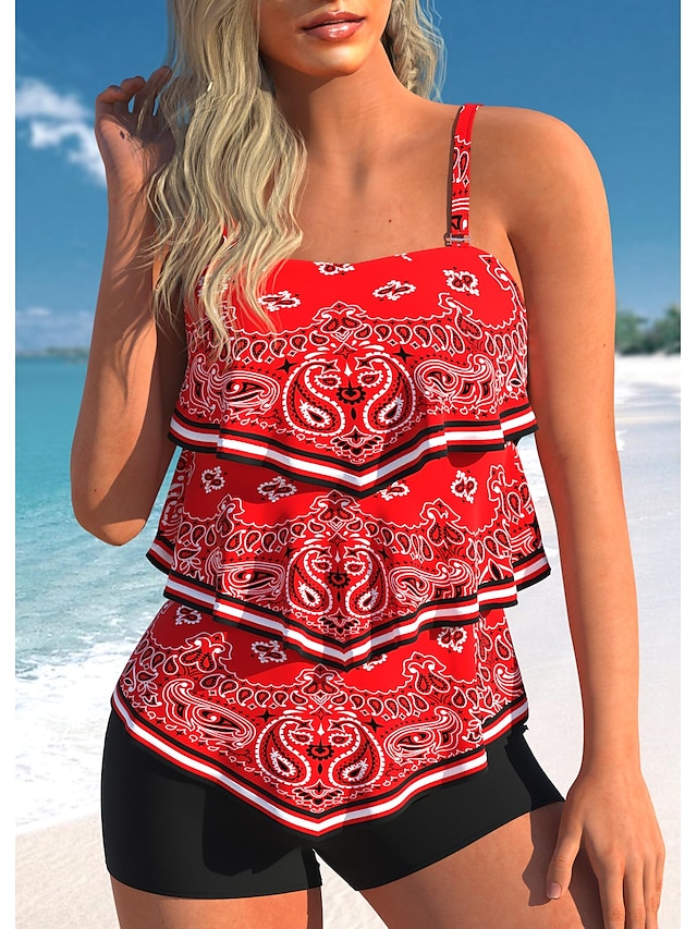 Damen Badeanzug Tankini 2 Stück Normal Bademode 2 Teilig Print Paisley