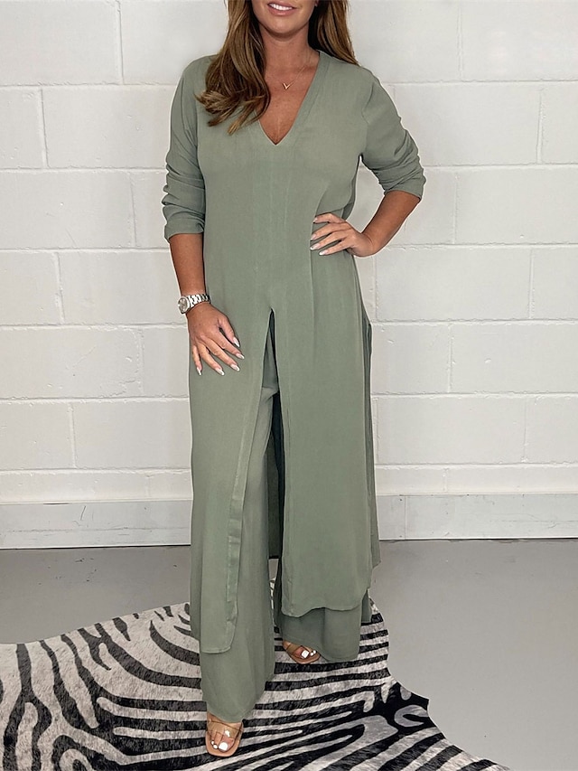  Dames Pyjama Pyjamatop en broek Sets 2-delig Modieus Casual Zacht Heldere kleur T-shirt Pantalon Huis Dagelijks Bed Lange mouw V-Wire Zwart Wit Geel blauw Groen Zomer Lente