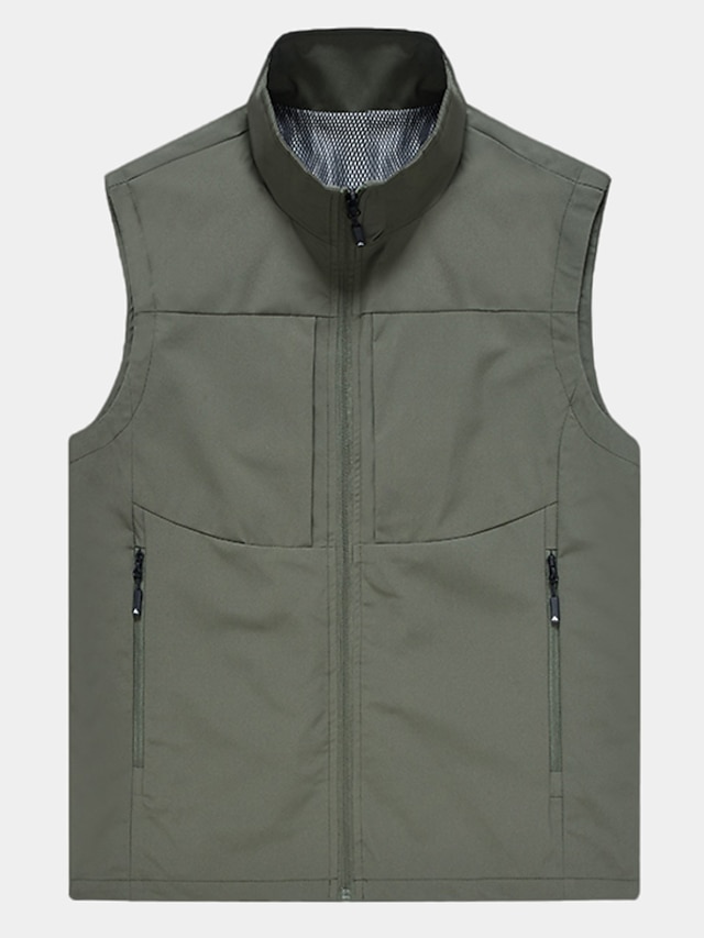  Herre سترة Gilet Fiskevest Vest til turbruk Ermeløs vest Gilet jakke Dagligdagstøy Moderne Moderne Vår sommer Utendørs Ensfarget / vanlig farge Glidelås Opprett krage Løstsittende Rishvit Svart