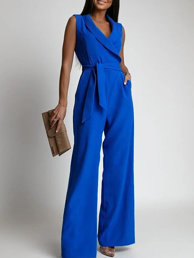 jumpsuit för kvinnor snörning hög midja enfärgad skjortakrage