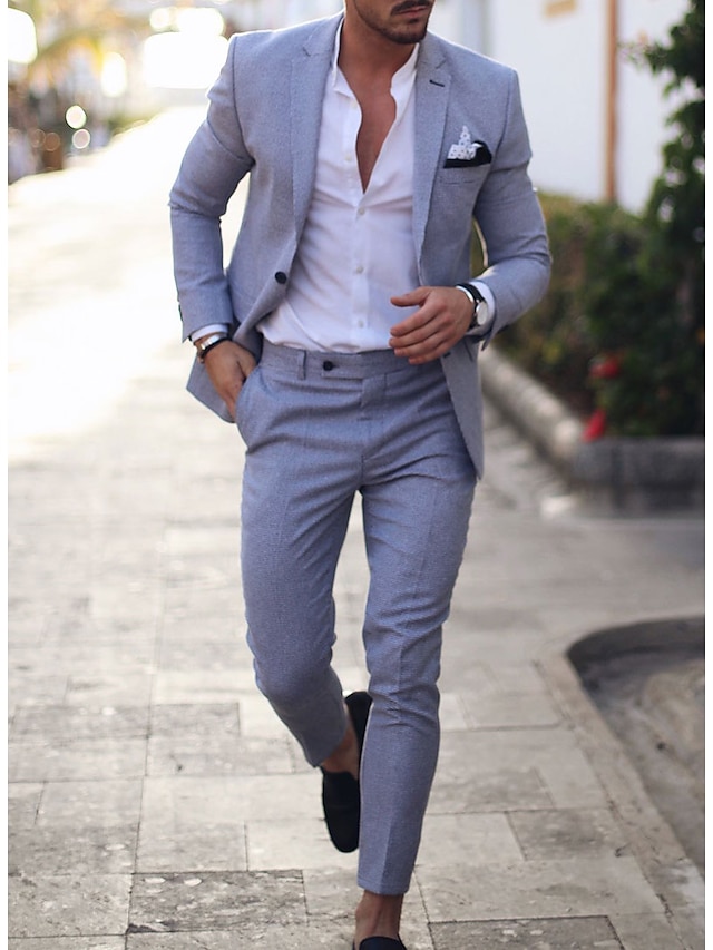 Light Blue Green Men's Linen Suits Wedding Beach Summer Solid Colored 2 Piece Tailored Fit Single Breasted One-Button 2024