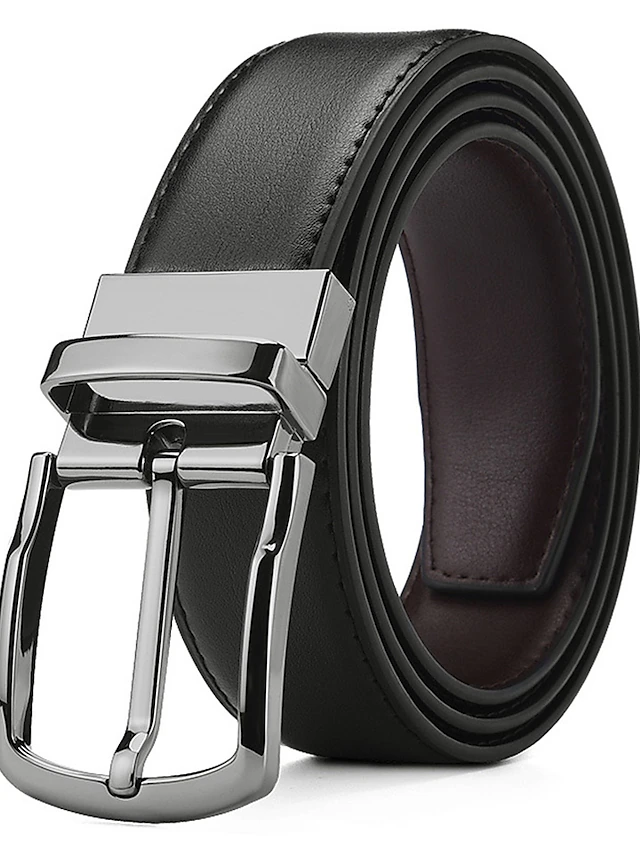 Men's Dress Belt Retro Casual Leather Belt Double-Sided Ratchet Belt Black Cowhide Alloy Pin Buckle Belt Stylish Gentleman 6