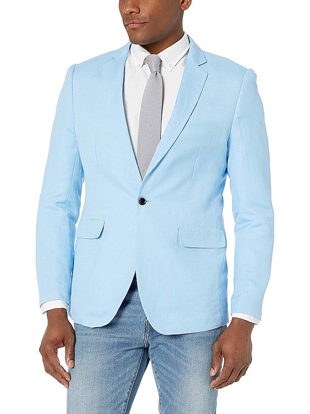  Veste de blazer pour hommes veste de sport mode décontractée couleur unie bleu lac blanc jaune coupe ajustée à simple boutonnage un bouton