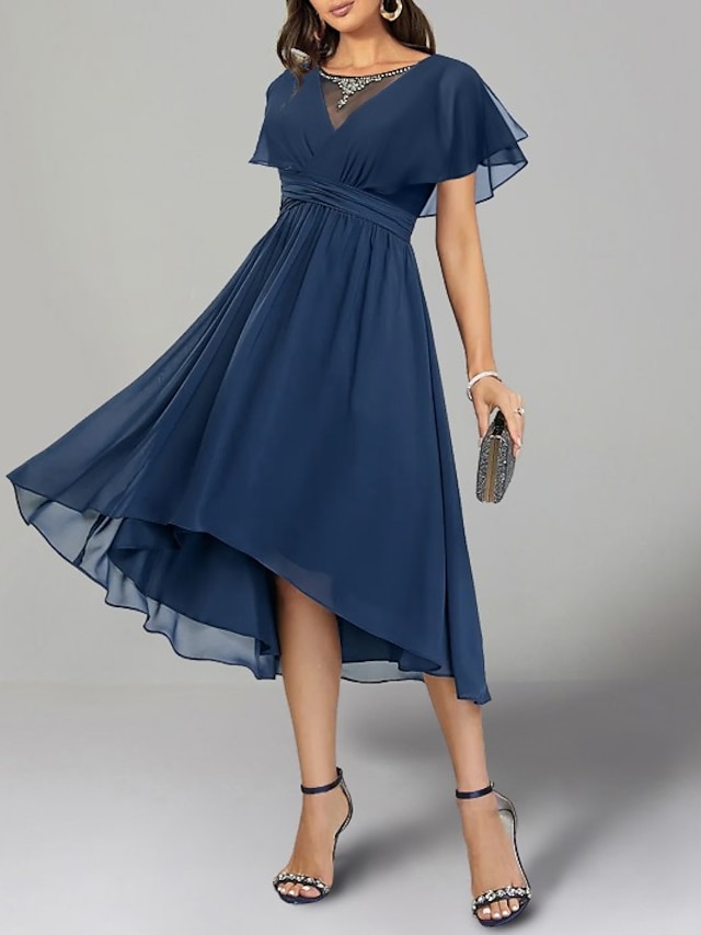 A-Line Wedding Guest Dresses Elegant Dress Cocktail Party Tea Length ...