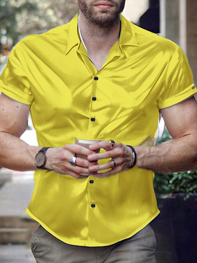 Men's Shirt Button Up Shirt Summer Shirt Casual Shirt Gold Short Sleeve