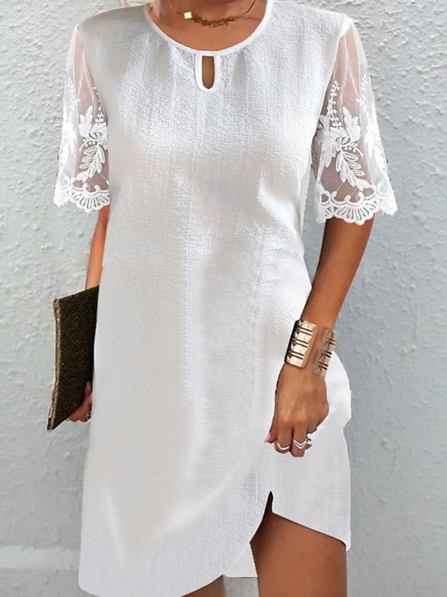  Women's Casual Dress White Dress Summer Dress Mini Dress Lace Daily Holiday Date Fashion Modern Crew Neck Half Sleeve 2023 Regular Fit White Color S M L XL XXL Size
