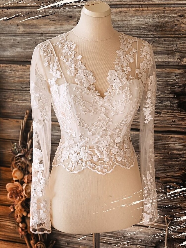  Bridal Shower Open Back Wedding Dresses Separates V Neck Long Sleeve Separates Lace Bridal Tops Bridal Gowns With Bow(s) Appliques 2024