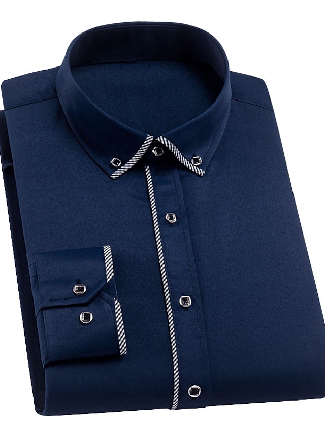  Per uomo Camicie Camicia abbottonata Color Block Ufficio e carriera Per uscire Bianco Blu marino Manica lunga Colletto italiano visibile Primavera estate Abbigliamento