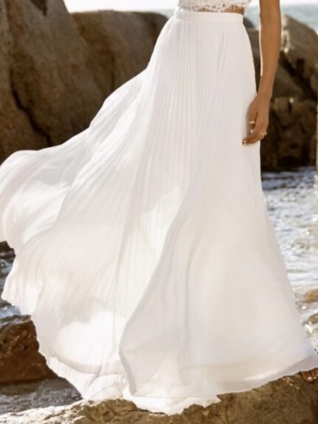  Beach Boho Wedding Dresses A-Line Separates Separates Floor Length Chiffon Bridal Skirts Bridal Gowns With Solid Color 2023