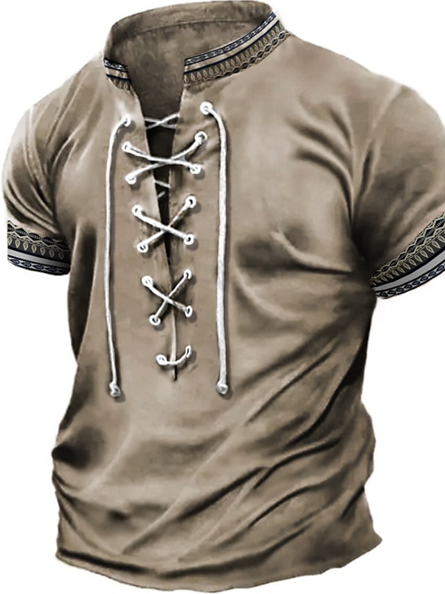  Per uomo maglietta Camicia Henley Pop art Tribale Colletto alla coreana Abbigliamento Stampa 3D Giornaliero Sport Manica corta Lacci Stampa Di tendenza Originale Vintage