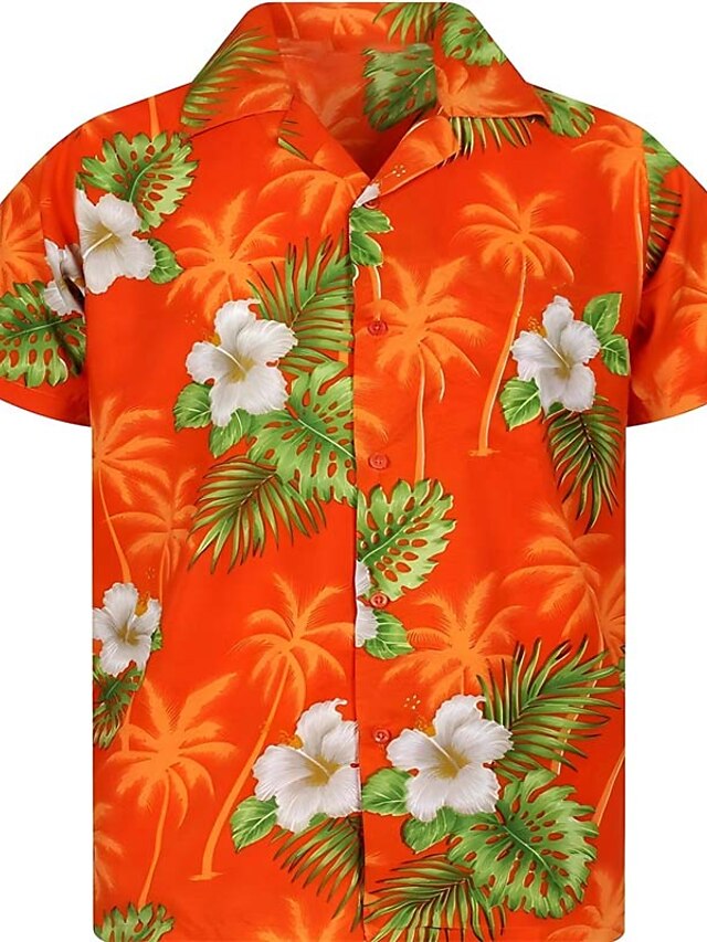 Camisa Hawaiana Hombre PARKLEES - Algodón Y Lino, Manga Corta, Estampado Floral, Cuello Abuelo