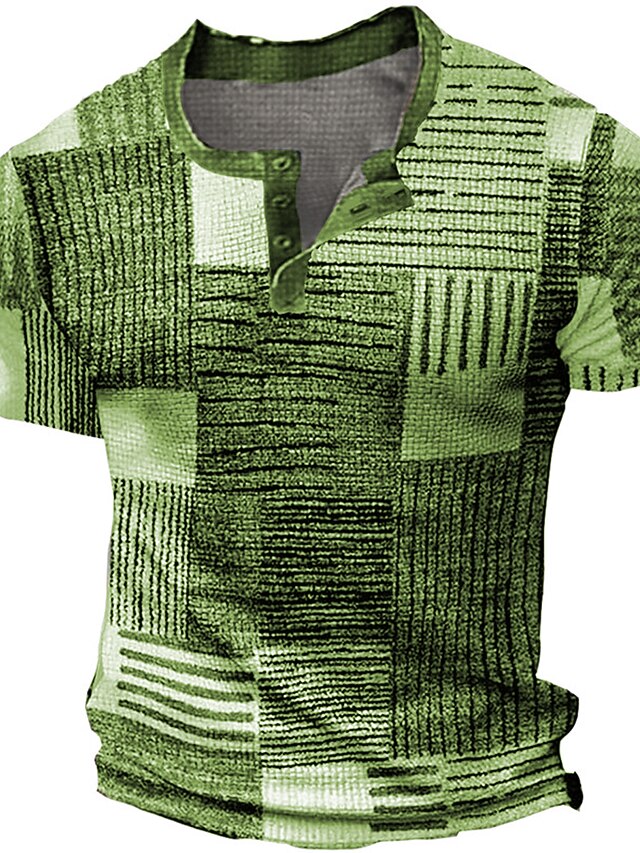 Graphic Plaid Fashion Designer Basic Men's 3D Print Waffle Henley Shirt